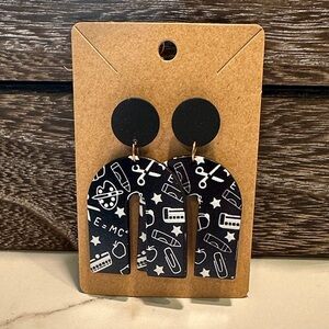 Teacher Themed Black and White Earrings art science math music